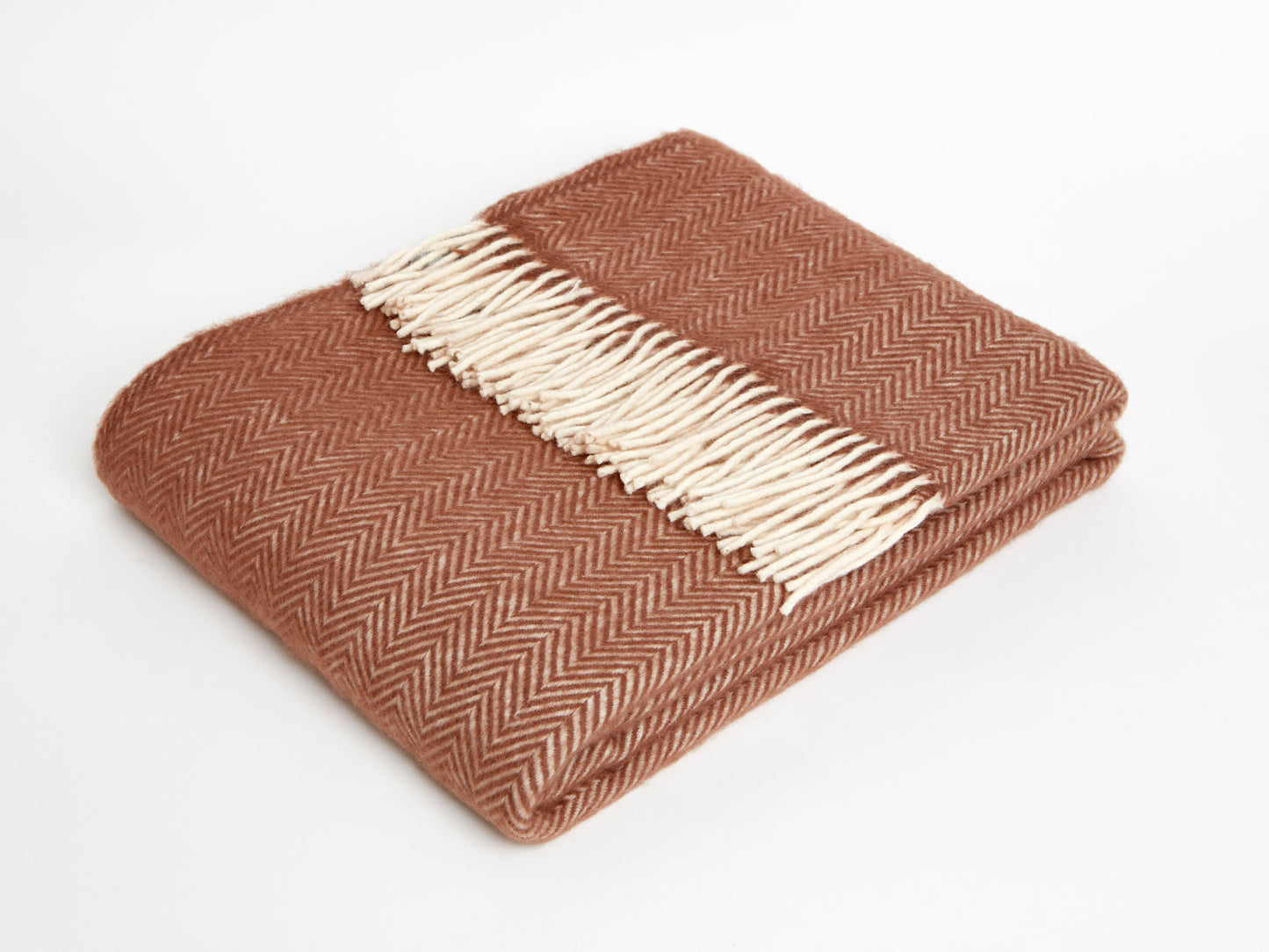 WAVERLEY MILLS HERRINGBONE THROW, CAMEO TOBACCO, 130 x 190cm, AUSTRALIAN MADE.