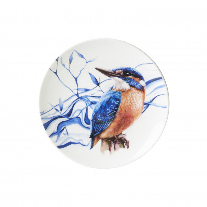 HEINEN DELFTS BLAUW WALL PLATE, KINGFISHER 'IJSVOGEL,  15.5cm.