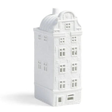 KLEVERING, WHITE PORCELAIN TEALIGHT 'STOCKHOLM STORGET 18' LARGE CANAL HOUSE, 5 x 6.5 x 15cm.