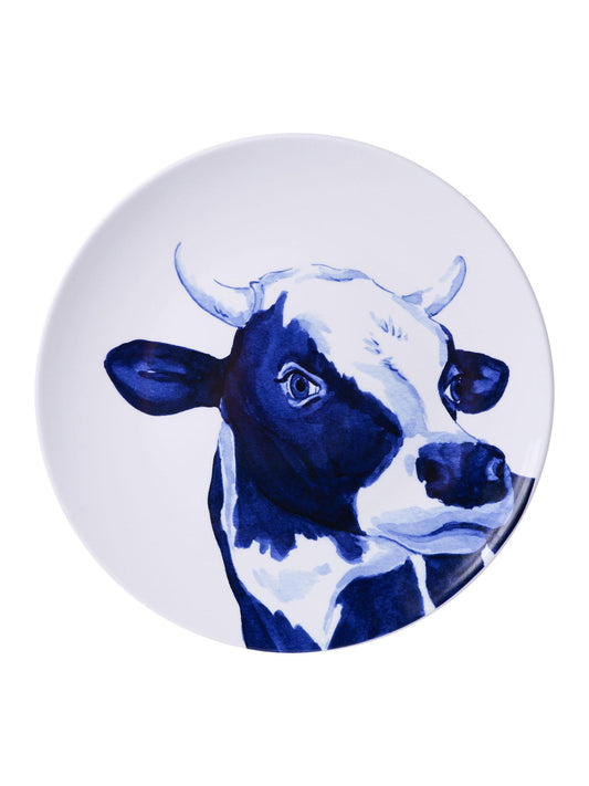 WALL PLATE COW, HEINEN DELFTS BLAUW, WANDBORD KOE, 31CM