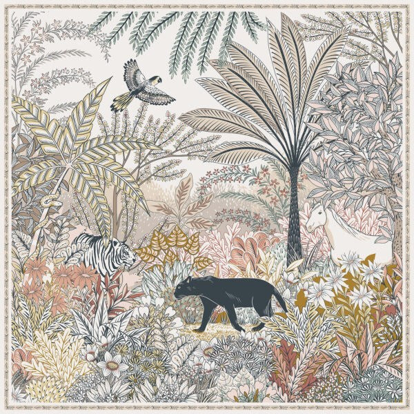 MAISON FANLI, HELOISE PANTHER NIGHT SILK SCARF, BEIGE, 90cm SQUARE.