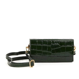 MAISON FANLI, 'MARGO' DARK GREEN CROCO LEATHER CROSSBODY / CLUCH BAG, 19 x 9 x 5cm, MADE IN ITALY.