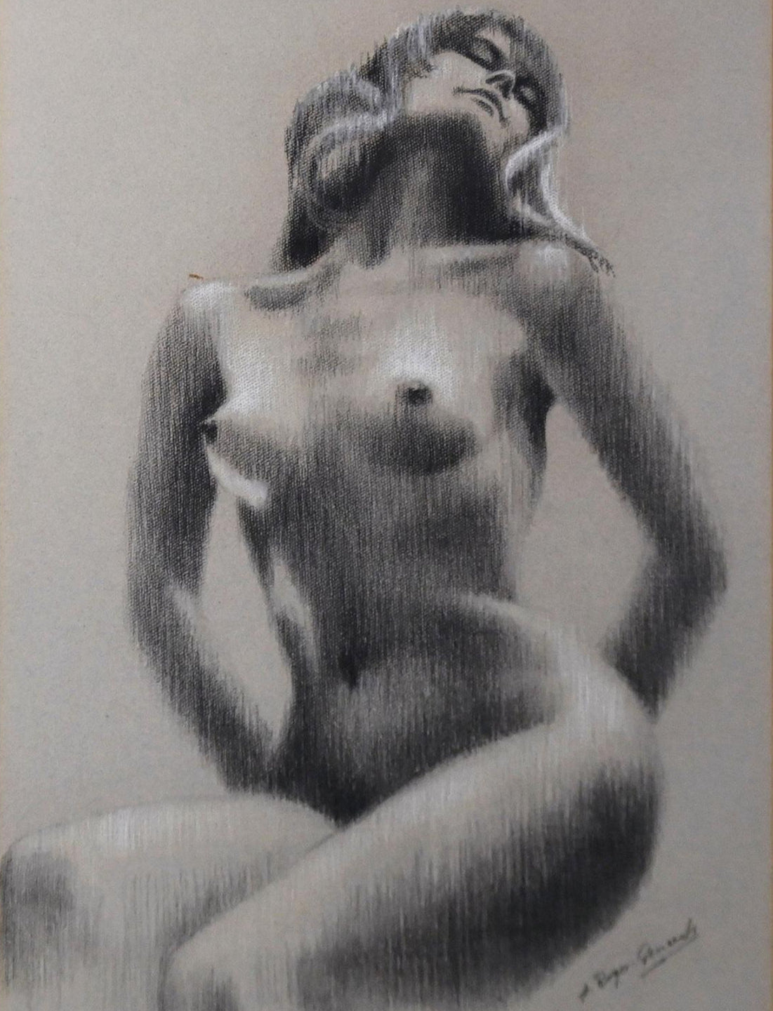 ARNO ROGER-GENERSH, FEMALE NUDE, MIXED MEDIA ON PAPER, SIGNED LOWER RIGHT, 74.5 X 53CM, FRAME SIZE: 94 X 71.5CM