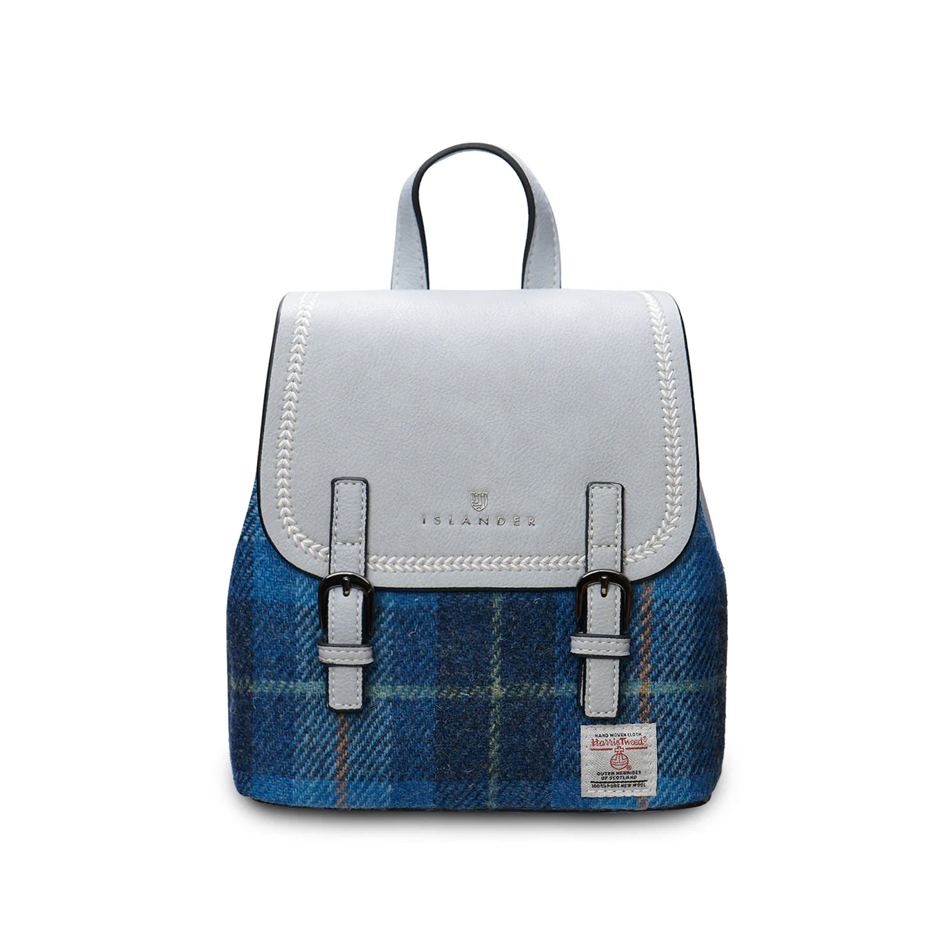 ISLANDER UK, MINI JURA BACKPACK, BLUE HARRIS TWEED TARTAN L:20cm W:11.5cm H: 20cm