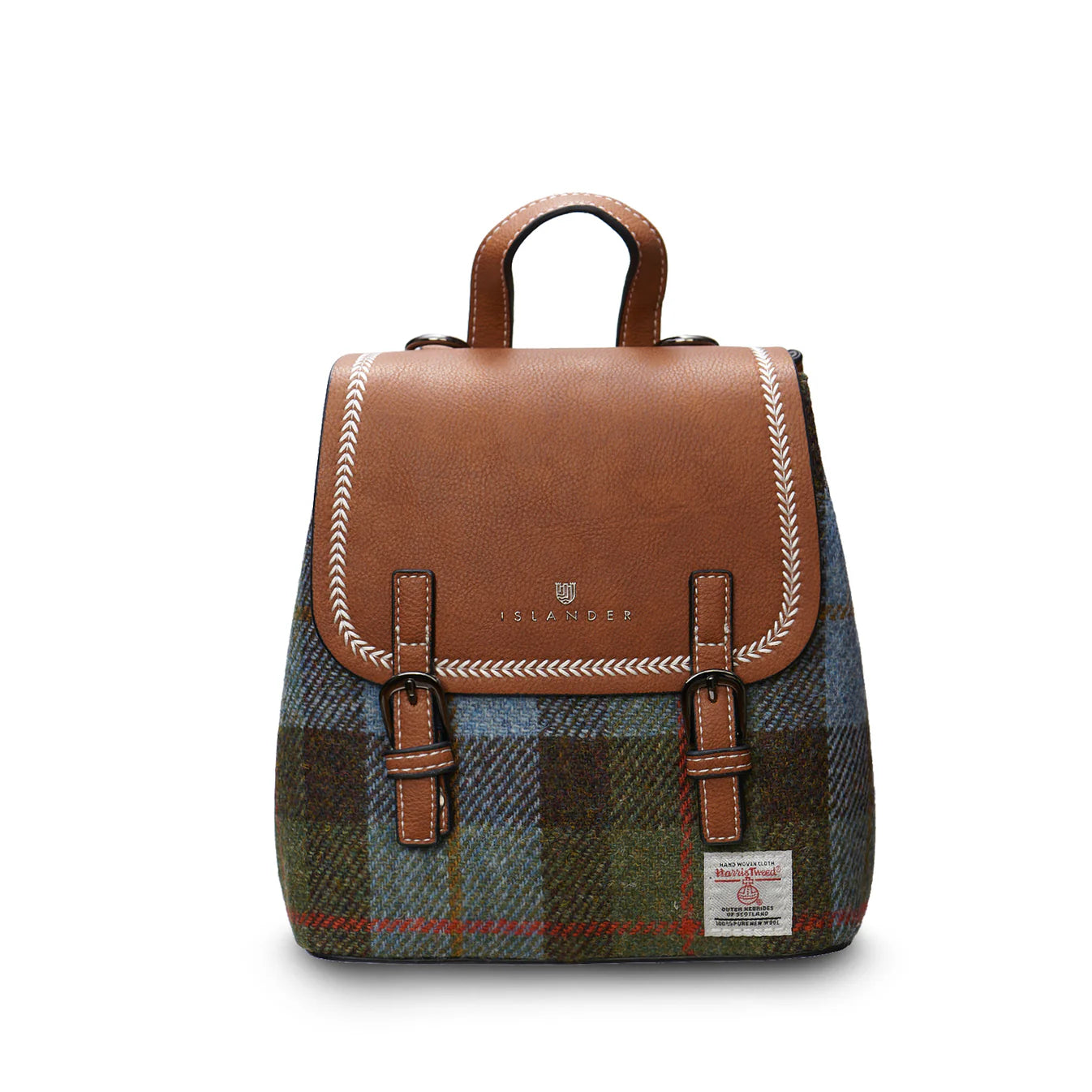 ISLANDER UK, MINI JURA BACKPACK, CHESTNUT BLUE HARRIS TWEED TARTAN L:20cm W:11.5cm H: 20cm