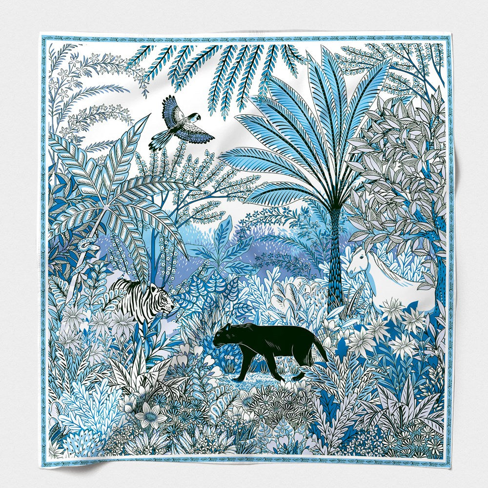MAISON FANLI, COTTON & SILK SCARF SCARF 'PANTHER BLUE', 140cm SQUARE.