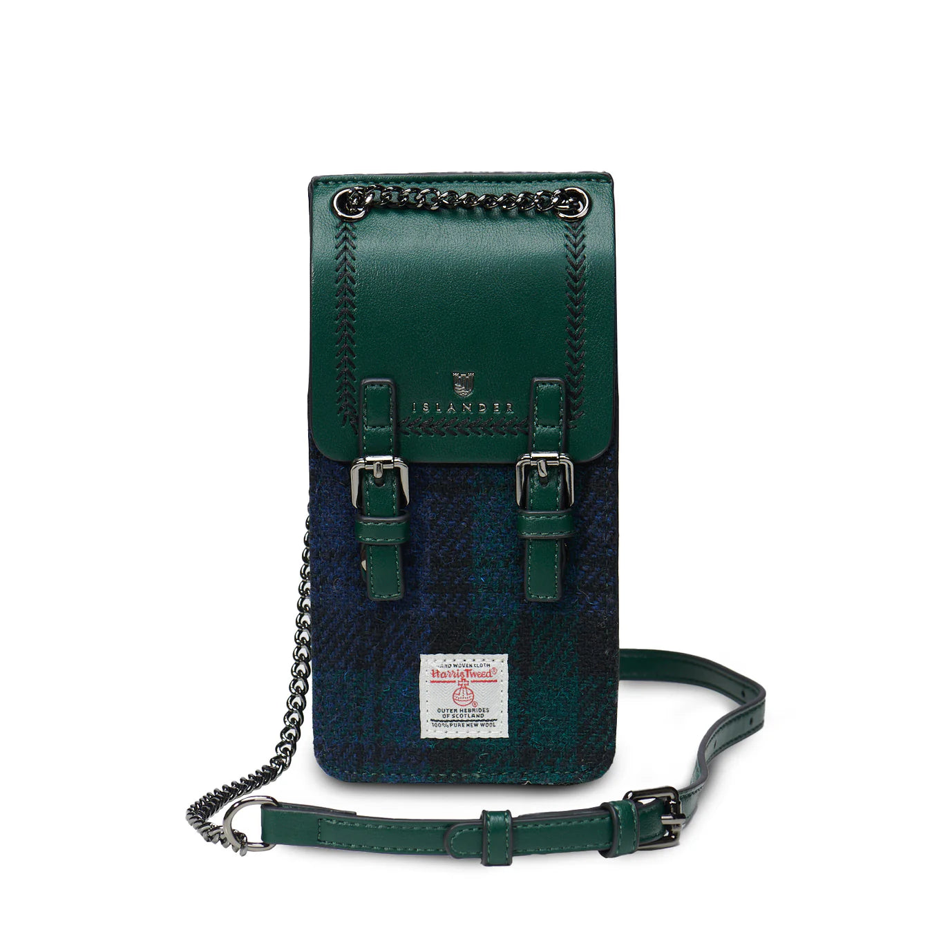 ISLANDER UK, PHONE TOTE, BLACK-WATCH HARRIS TWEED TARTAN, L:10cm W:4cm H:17cm