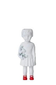 LAMERS EN LAMERS, PORCELAIN PUPKE 'OPEN MIND', DELFT BLUE DETAIL WITH RED SHOES, HEIGHT 18cm.