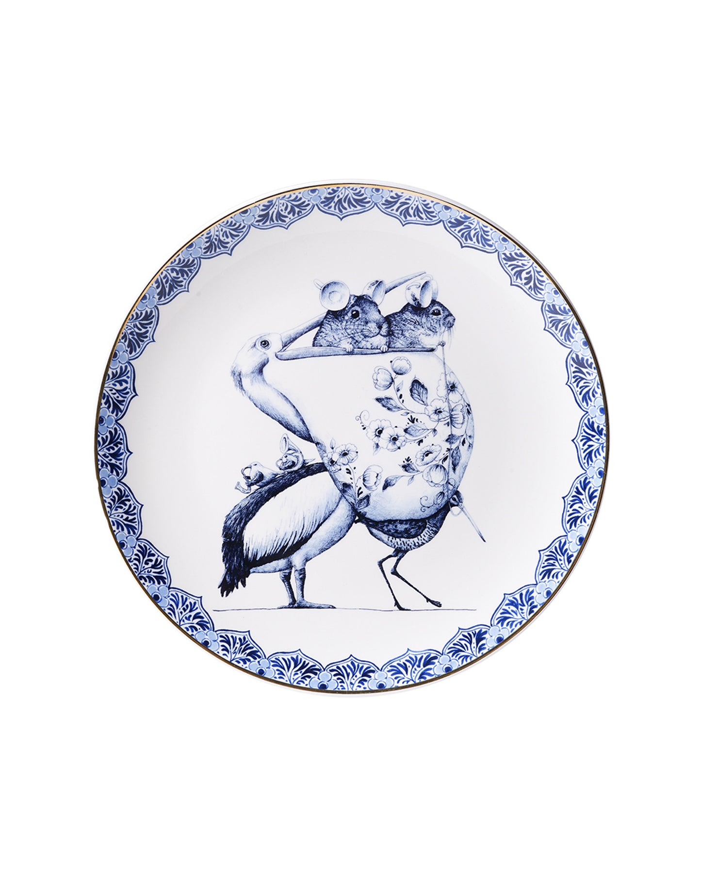 HEINEN DELFTS BLAUW WALL PLATE, REDMER HOEKSTRA, DELFT BLUE PELICAN, 26cm