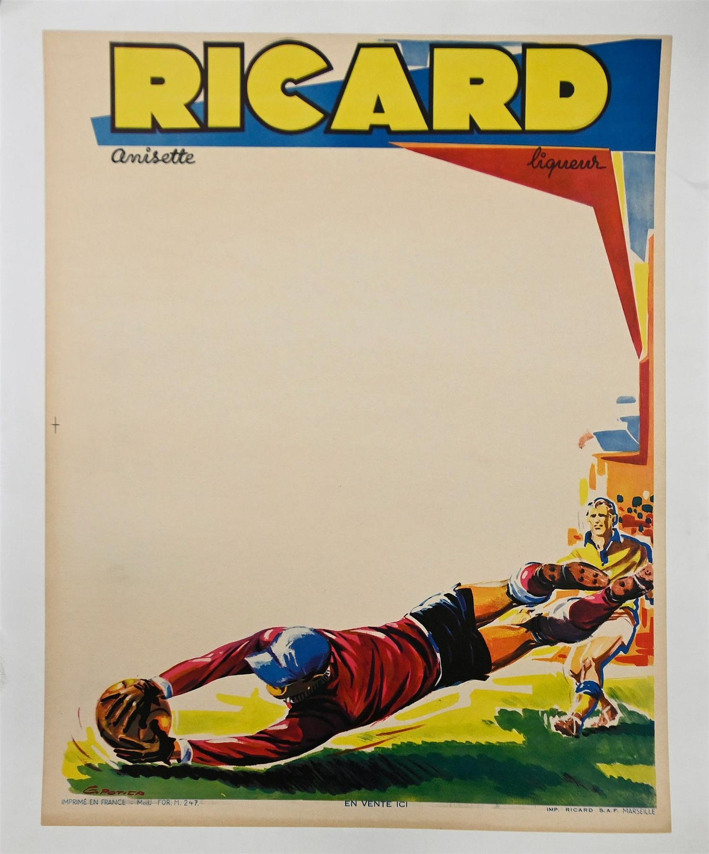 G. POTICA, RICARD ANISETTE LIQUER POSTER, ARCHIVAL PIGMENT PRINT BACKED ON LINEN, 72 X 57.5CM (CANVAS) 69 x 84cm.