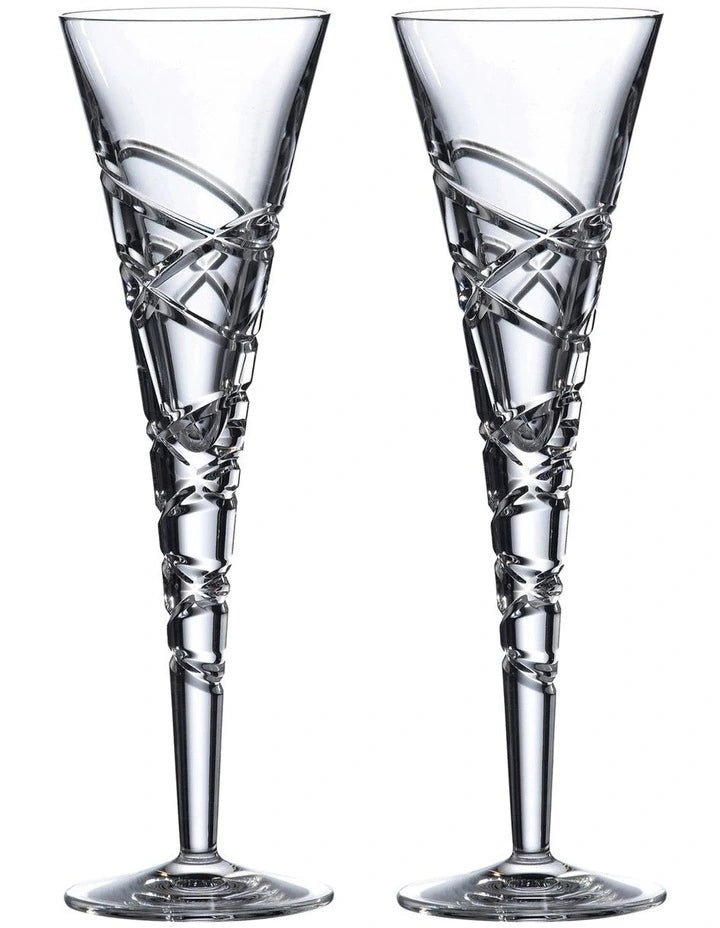 ROYAL DOULTON, PAIR OF 'SATURN NOUVEAU' HAND CUT CRYSTAL CHAMPAGNE FLUTES, HEIGHT 26cm, 200ml.