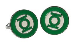 ENAMEL GREEN LANTERN CUFFLINKS, SWIVEL BACKS, WITH BOX.