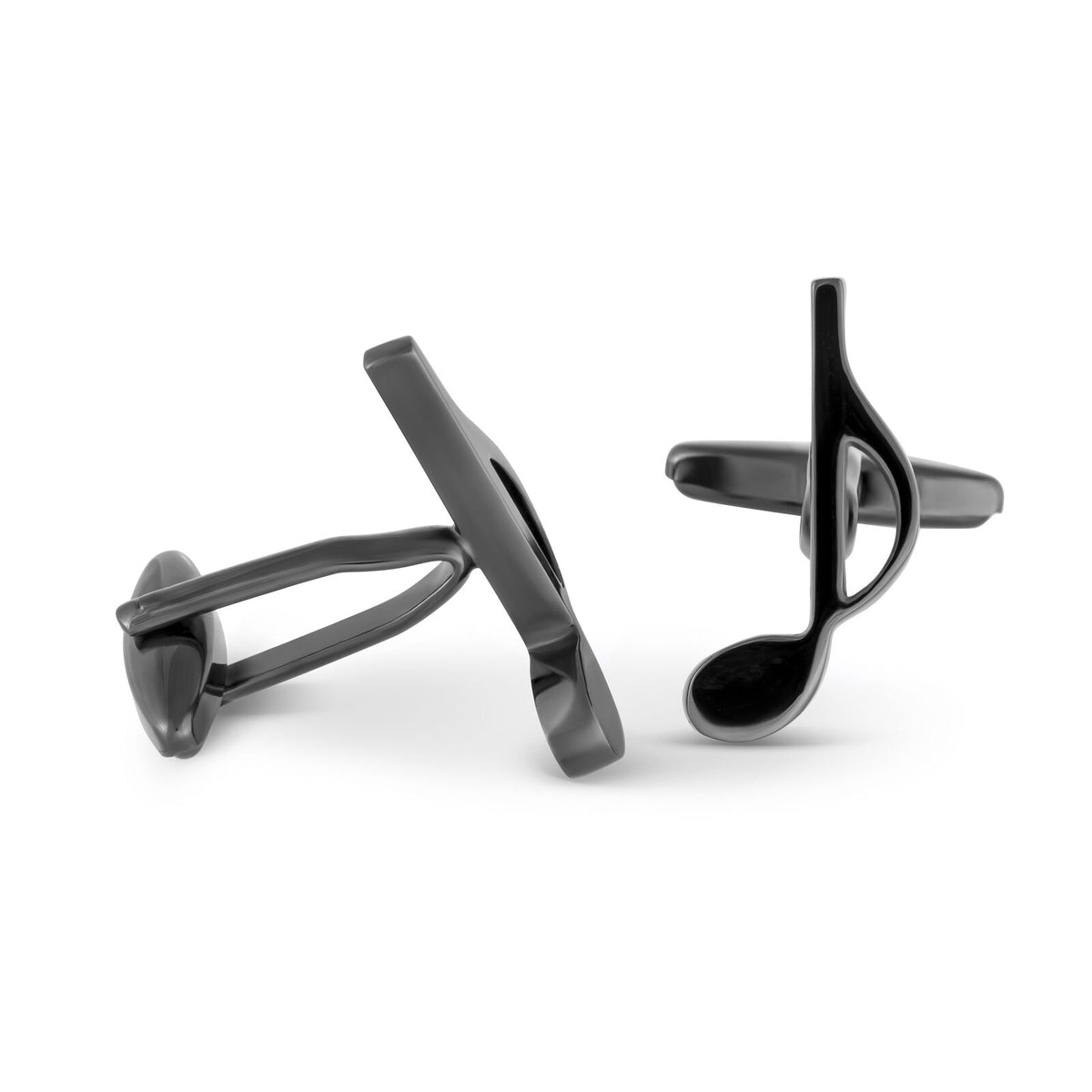 BLACK QUAVER MUSICAL NOTE CUFFLINKS, SWIVEL BACKS, WITH BOX.
