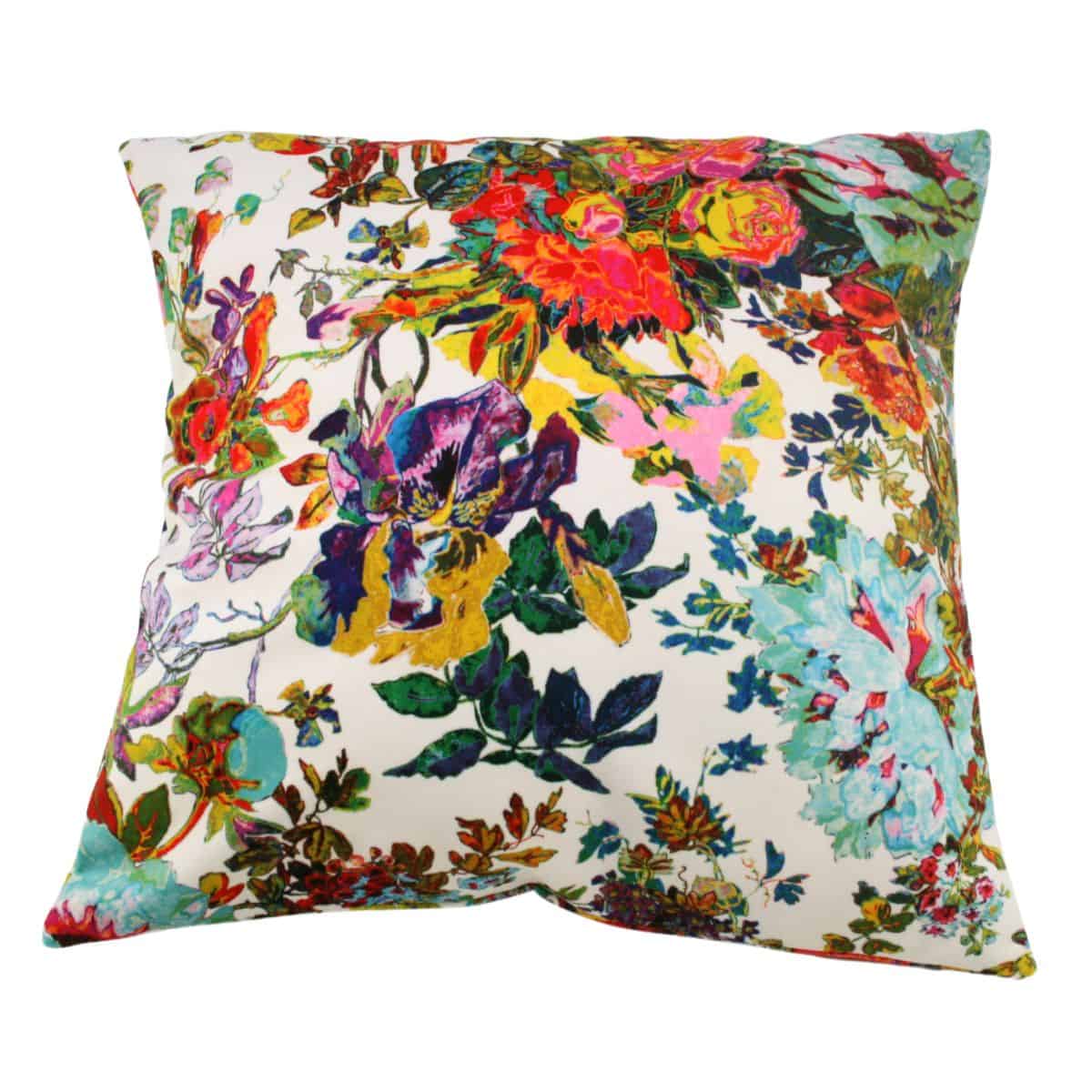 ISABELLE FRIOUX COLLECTION, 'FLOWERS BLANC' VELOUR CUSHION, MADE IN FRANCE, 40cm SQUARE.