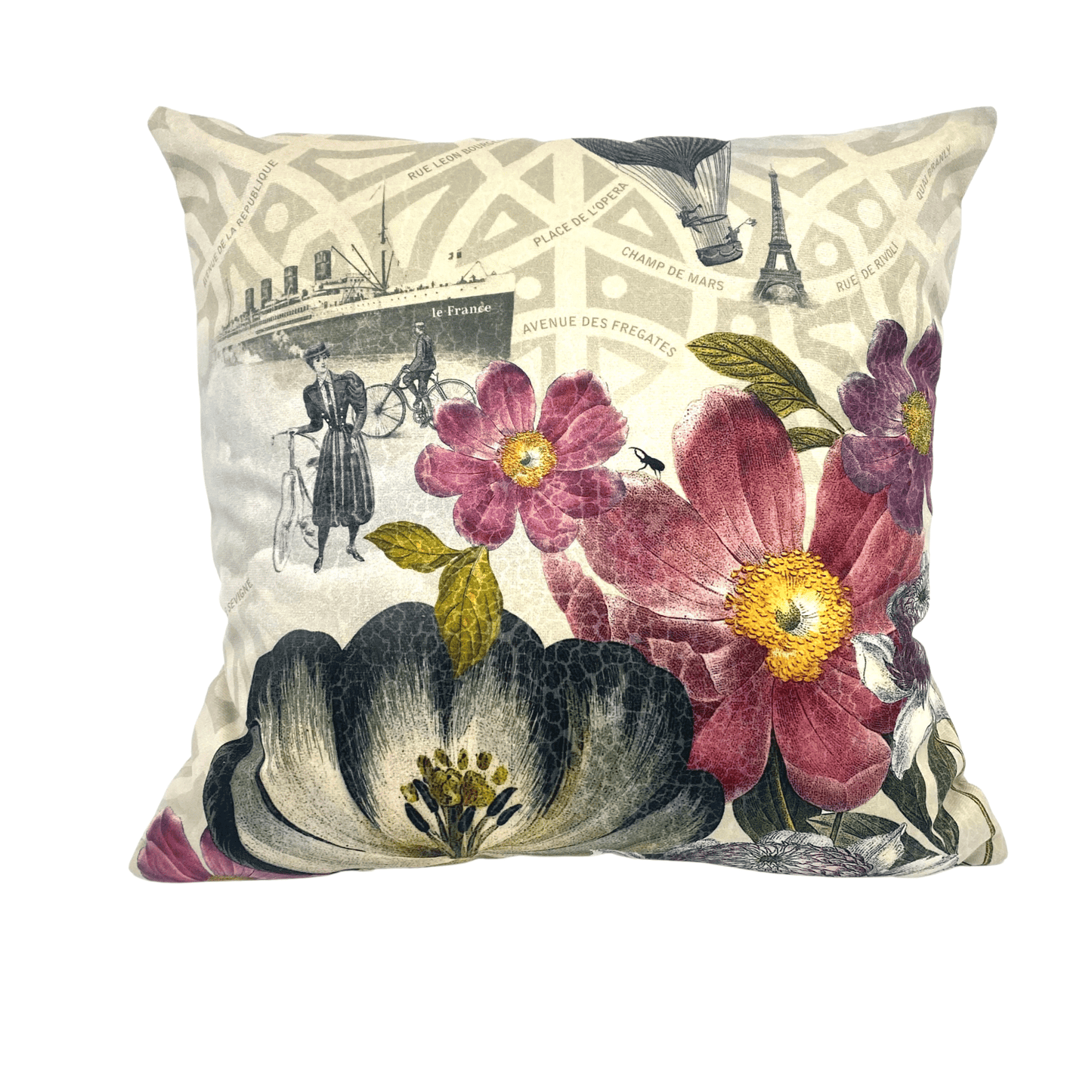ISABELLE FRIOUX COLLECTION, PARIS VELOUR VELOUR CUSHION, MADE IN FRANCE, 40cm SQUARE.