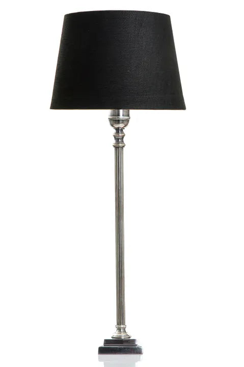 TALL FLUTED LAMP BASE IN ANTIQUE SILVER FINISH, HEIGHT 50cm, BASE 9cm SQUARE.