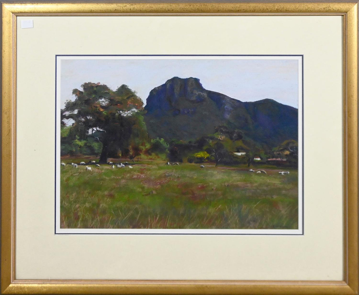 JUDY CAMERON, PASTORAL SCENE HANGING ROCK, PASTEL ON PAPER, SIGNED LOWER RIGHT, 32 X 45CM, FRAME SIZE: 56 X 68CM