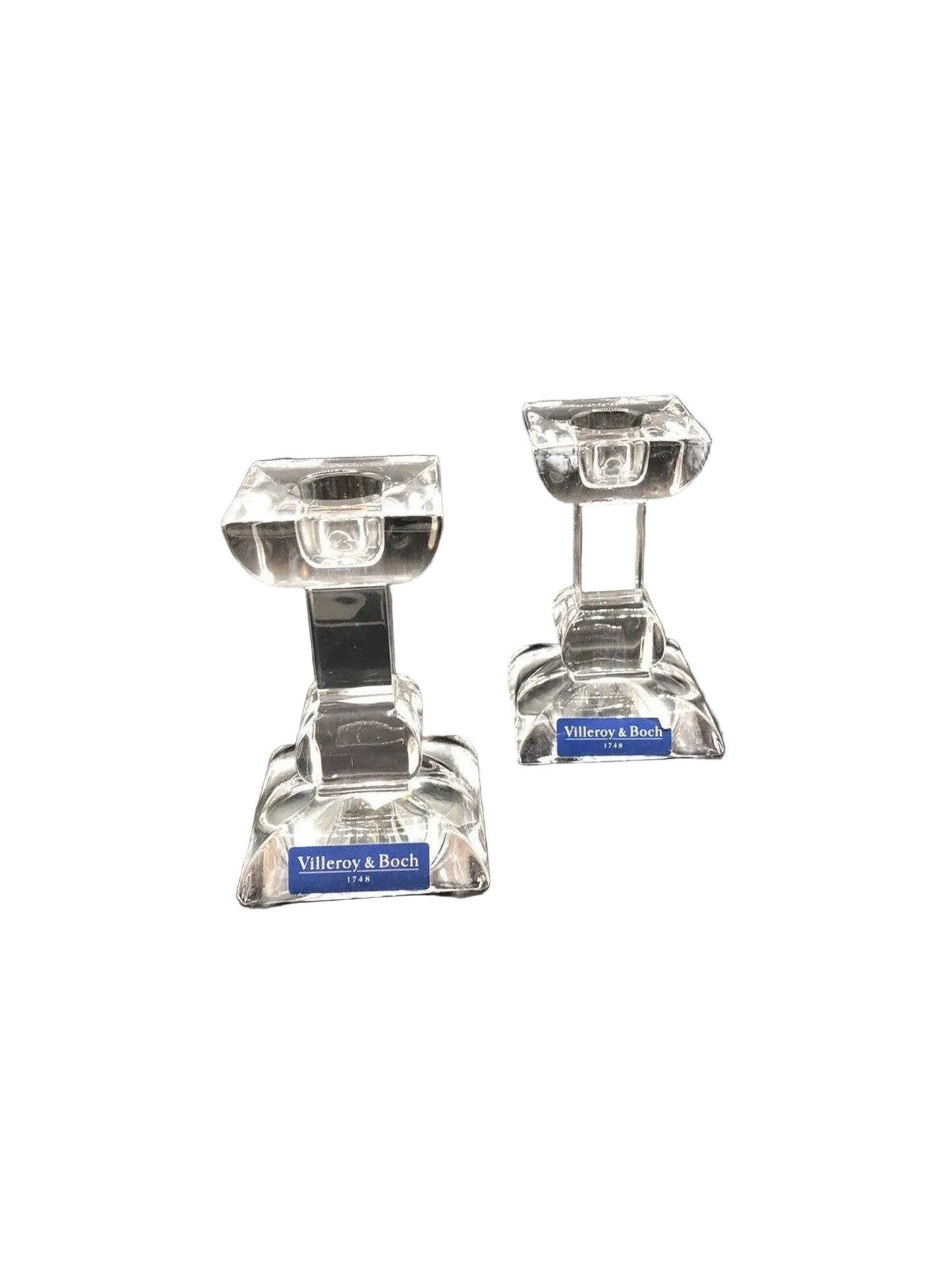 VILLEROY & BOCH, PAIR OF 'SIENA' SQUAT CRYSTAL CANDLESTICKS, HEIGHT 10cm.
