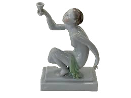 JOSEPH GONDOS FOR HEREND HUNGARY, PORCELAIN FIGURE, CROUCHING NUDE HOLDING A GOBLET, HEIGHT 23cm.