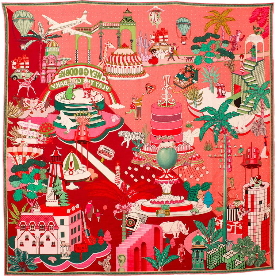 MAISON FANLI, GATEAUX CORAL SILK SCARF, 90cm SQUARE.