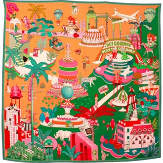 MAISON FANLI, 'GATEAUX GREEN' SILK SQUARE SCARF, 50cm SQUARE.