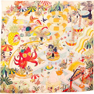 MAISON FANLI, 'AQUAPARC' SILK SQUARE SCARF, 50cm SQUARE.