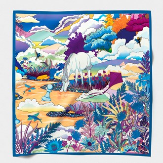 MAISON FANLI, 'ENCHANTED HORSE' SILK SQUARE SCARF, 50cm SQUARE.
