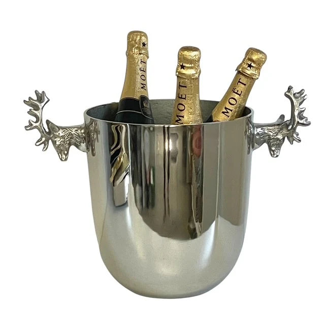 HIGHLAND STAG, MULTIPLE BOTTLE CHAMPAGNE BUCKET, SILVER ALLOY,  40x24x30cm.