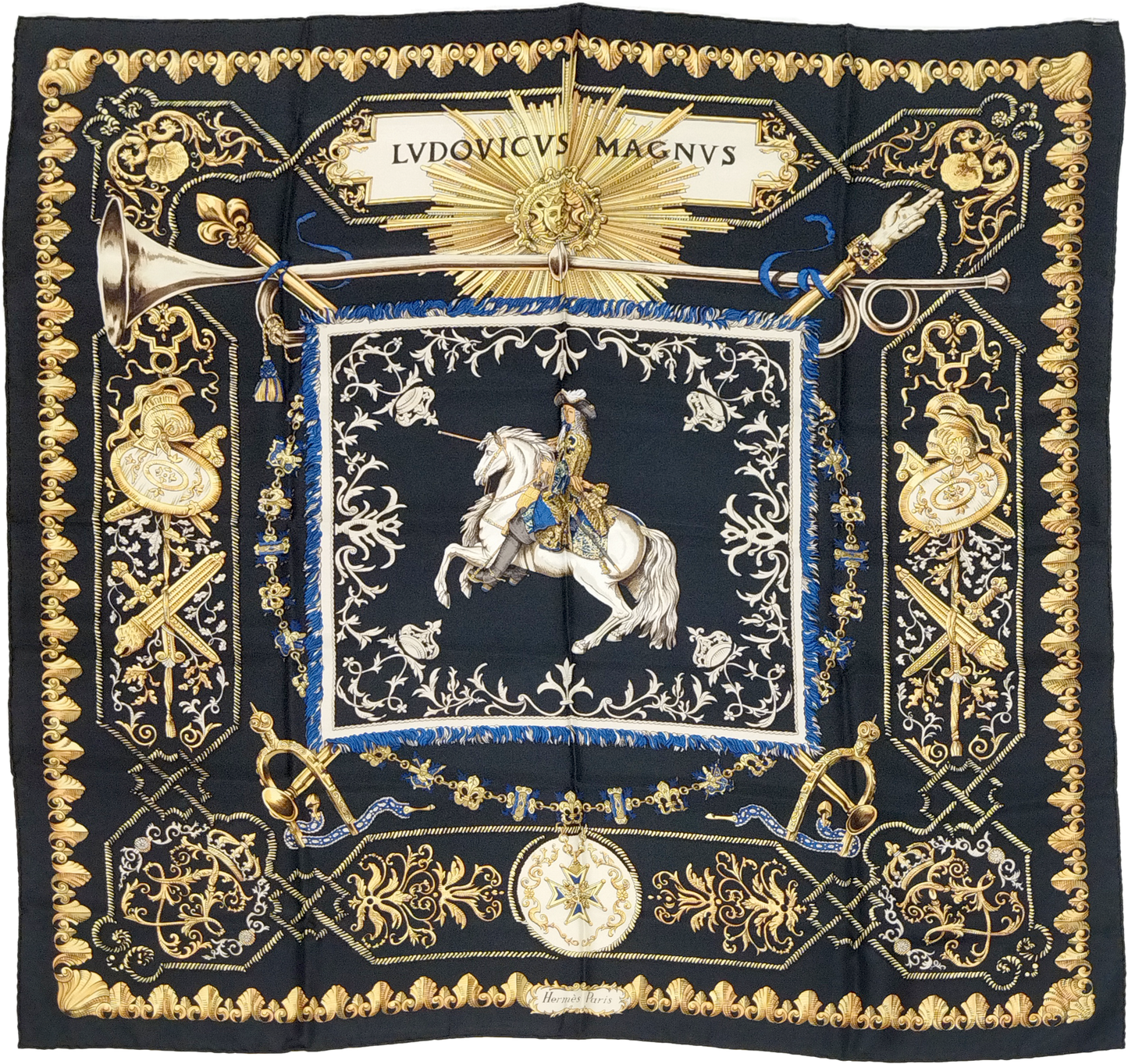 HERMÈS, SILK CARRE, LVDOVICVS BY FRANCOISE DE LA PIERRE, 90cm SQUARE