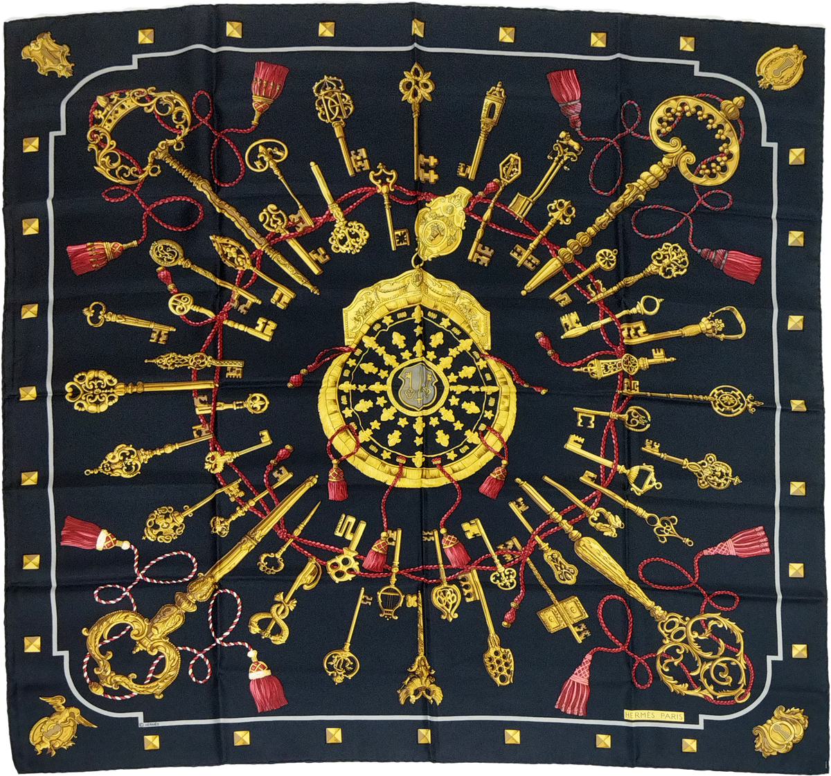 HERMÈS, SILK CARRE, LES CLES BY CATY LATHAM, FIRST ISSUED 1965, 90cm S ...