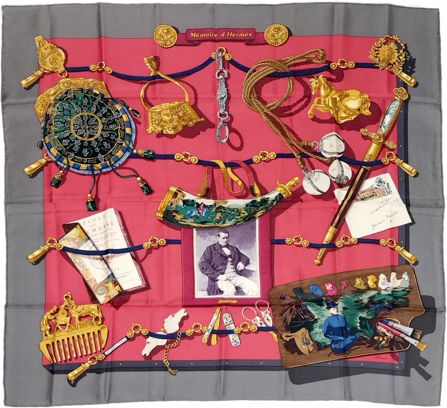 HERMÈS, SILK CARRE,  MEMOIRE D'HERMÈS BY CATHY LATHAM, JACQUES EUDEL, FIRST ISSUED IN 1994, 90cm SQUARE.