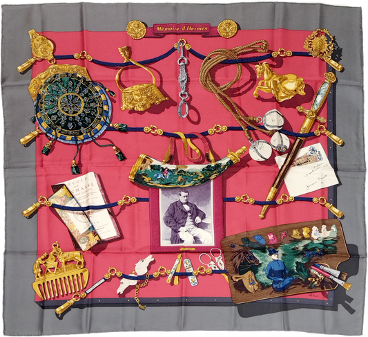 HERMÈS, SILK CARRE,  MEMOIRE D'HERMÈS BY CATHY LATHAM, JACQUES EUDEL, FIRST ISSUED IN 1994, 90cm SQUARE.