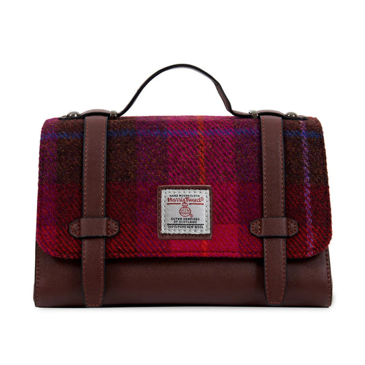 ORKNEY HANDBAG WITH SHOULDER STRAP, FUCHSIA HARRIS TWEED TARTAN, L:25cm H:15cm W:10cm