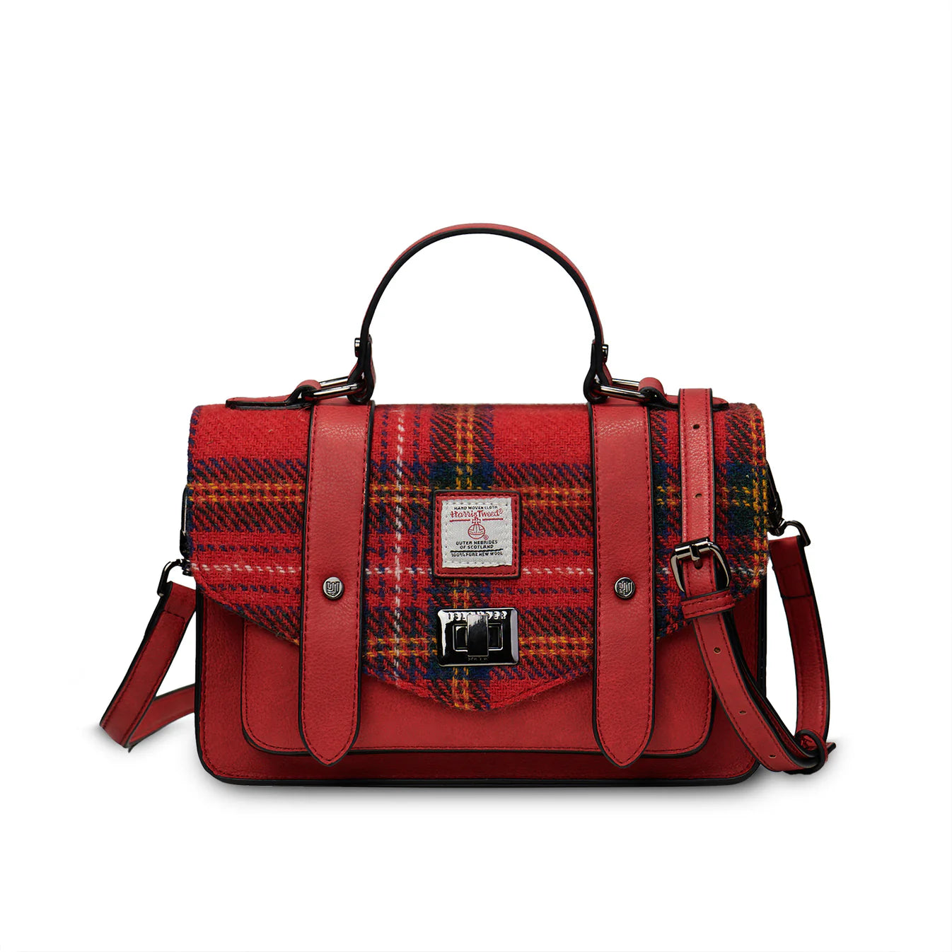 ISLANDER MEDIUM SATCHEL, ROYAL STEWART HARRIS TWEED TARTAN, WITH DETACHABLE SHOULDER STRAP, 24 x 16 x 7cm.