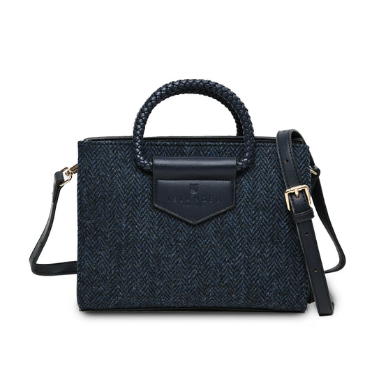 ISLANDER UK, THE AARAN TOTE,  FUCHSIA HERRINGBONE HARRIS TWEED WITH LEATHER, 24cm x 18.5cm x 9cm.