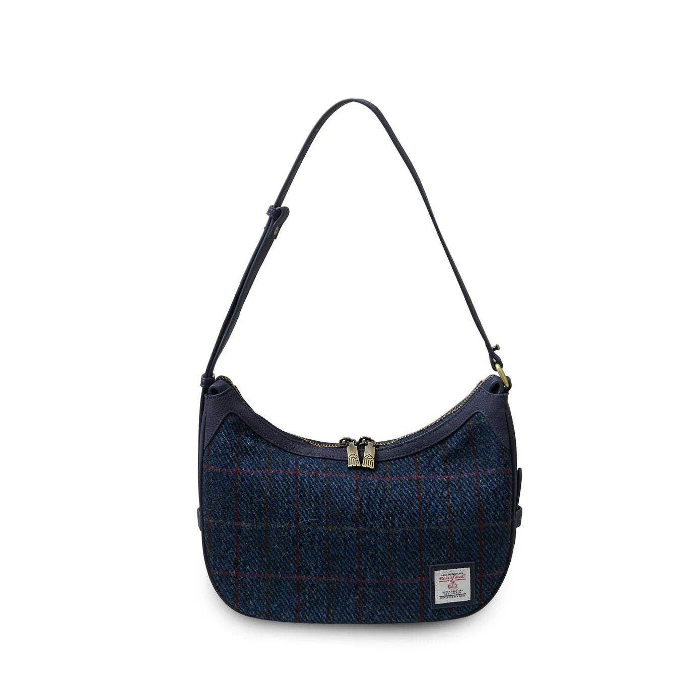 ISLANDER UK, ELLON SHOULDER BAG IN HARRIS TWEED NAVY OVER-CHECK, 26cm x 7cm x 16cm.