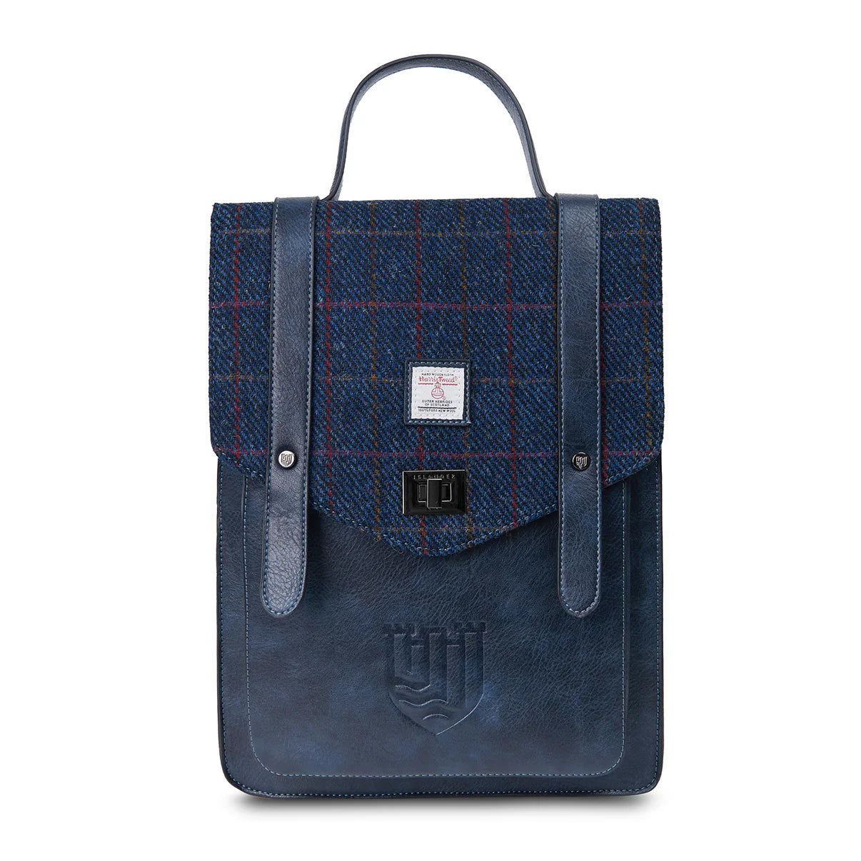 ISLANDER UK, CARLOWAY BACKPACK, NAVY OVER-CHECK HARRIS TWEED TARTAN, L:28cm W:11cm H:37cm