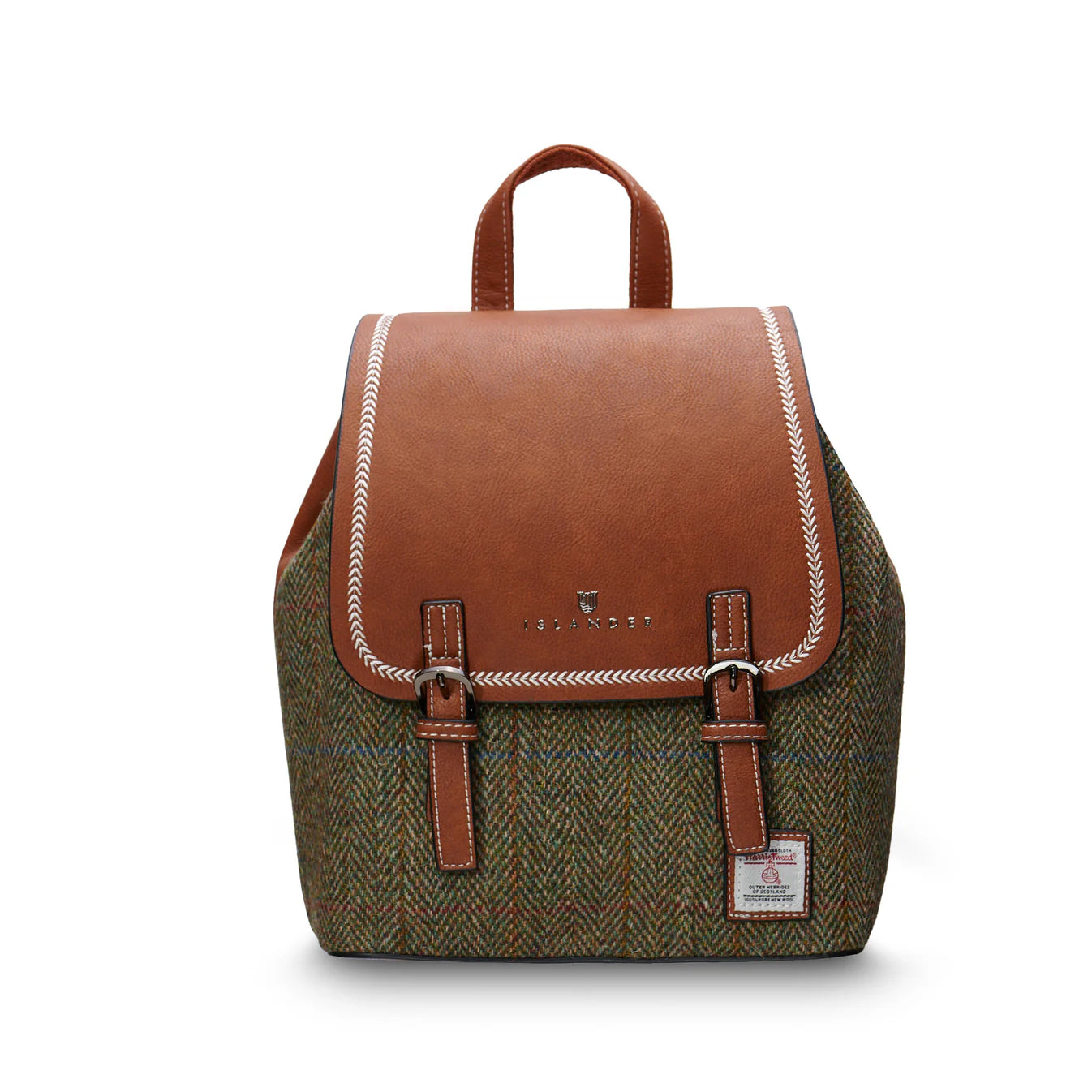 ISLANDER UK, JURA BACKPACK, CHESTNUT HERRINGBONE HARRIS TWEED TARTAN L: 24cm W:12cm H:28cm.