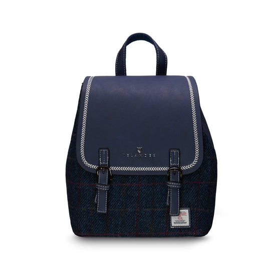 ISLANDER UK, JURA BACKPACK, NAVY OVERCHECK HARRIS TWEED TARTAN L: 24cm W:12cm H:28cm.