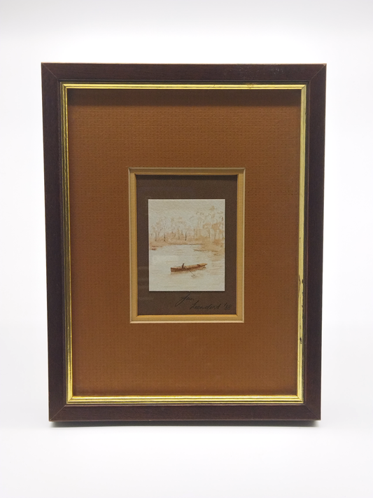 A FRAMED MINIATURE WATERCOLOUR SIGNED JAN LANDERT, FRAME 18 x 23cm.