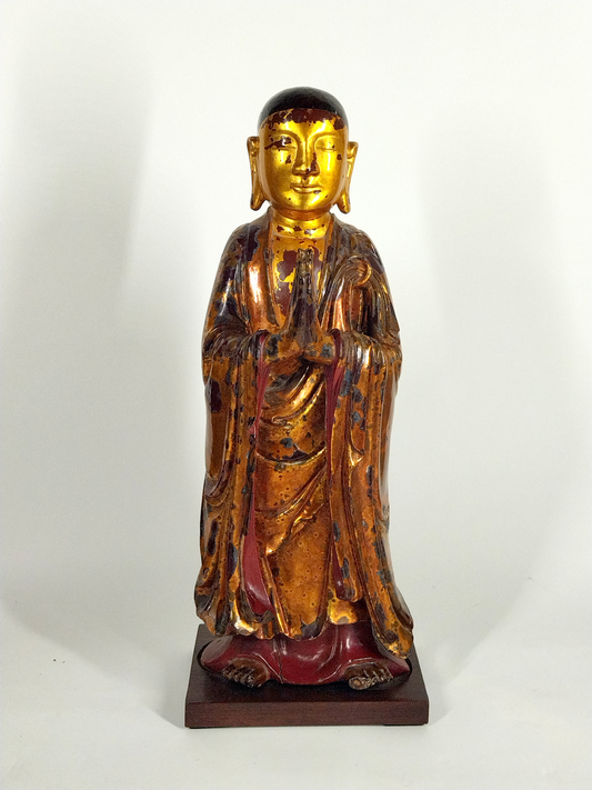 A GILTWOOD AND LACQUER BUDDHA STATUE, LATE 19th CENTURY, HEIGHT 67cm.