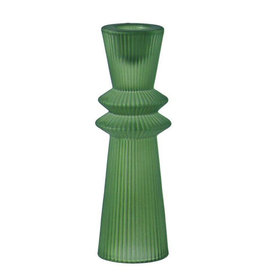 A PAIR OF GREEN GLASS FLUTED CANDLE HOLDER 15.5 x 5cm.