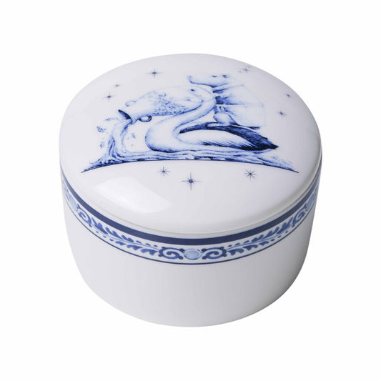 HEINEN DELFTS BLAUW, REDMER HOEKSTRA ZODIAC CANDLE 'AQUARIUS', WITH REUSABLE CERAMIC LIDDED CONTAINER, DIAMETER 7.5cm.