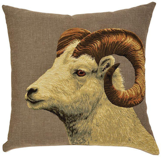 ADORABELLA, WHITE ARGALI RAM JACQUARD CUSHION, 45cm SQUARE, MADE IN AUSTRALIA.