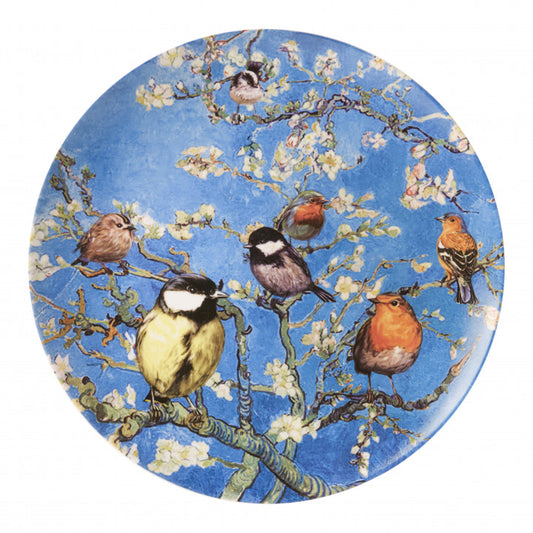 HEINEN DELFTS BLAUW WALL PLATE, BIRDS BY VAN GOGH, 31.5cm.