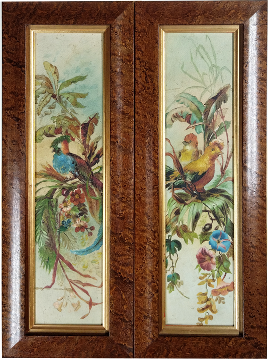 PAIR OF VICTORIAN EXOTIC BIRD PANELS