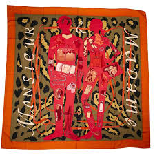 HERMÈS, SILK CARRE, MONSIEUR ET MADAME, DESIGN BY BALI BARRET, 90cm SQUARE.