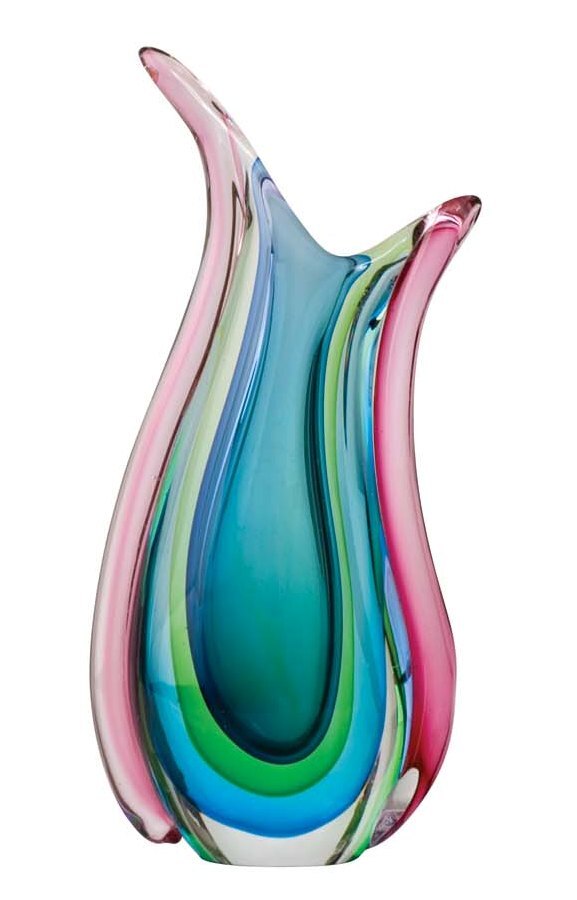 ZIBO, ART GLASS 'RAINBOW VASE' 13 x 3 x 25.4cm.