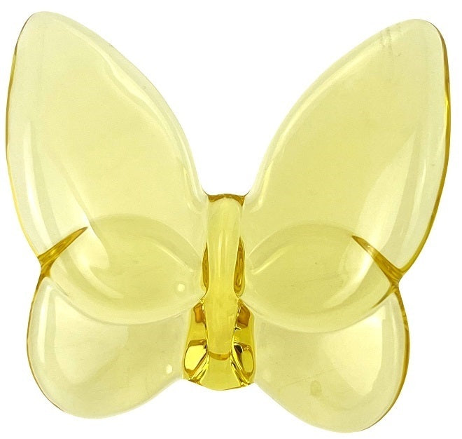 YELLOW GLASS BUTTERFLY ORNAMENT, 8 x 4 x 7cm.