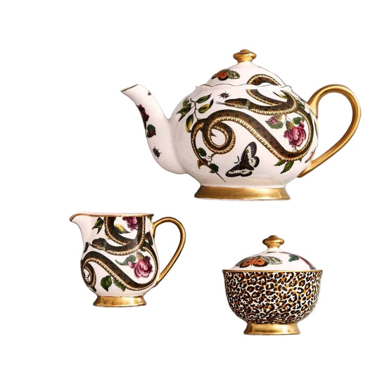 SPODE, CREATURES OF CURIOSITY TEA SERVICE, WITH MATCHED TEA CUPS AND SAUCERS.